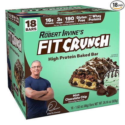 FITCRUNCH Snack Size Protein Bars, World’s Only 6-Layer Baked Bar, 3g of Sugar & Soft Cake Core (18 Bars, Mint Chocolate Chip)