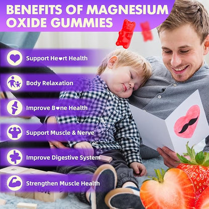 Magnesium Citrate Gummies 600mg for Women Men, High Absorption Magnesium Supplement Gummies for Calm, Relaxation, Muscle Health, Vegan, Strawberry Flavor, 60 Count
