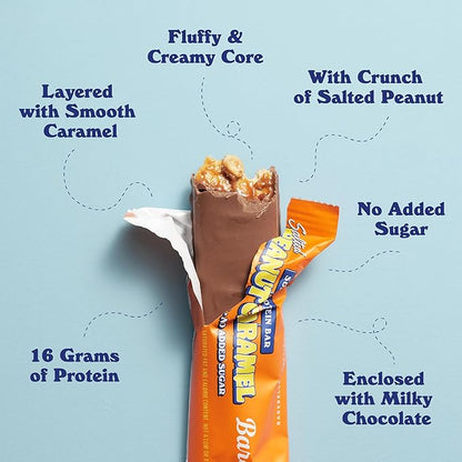 Barebells Soft Protein Bars Salted Peanut Caramel - 12 Bars, Pack of 1-16g High Protein Treats - Chocolate Nutrition Bar with 1g Total Sugars - On The Go Breakfast or Post-Workout Snack
