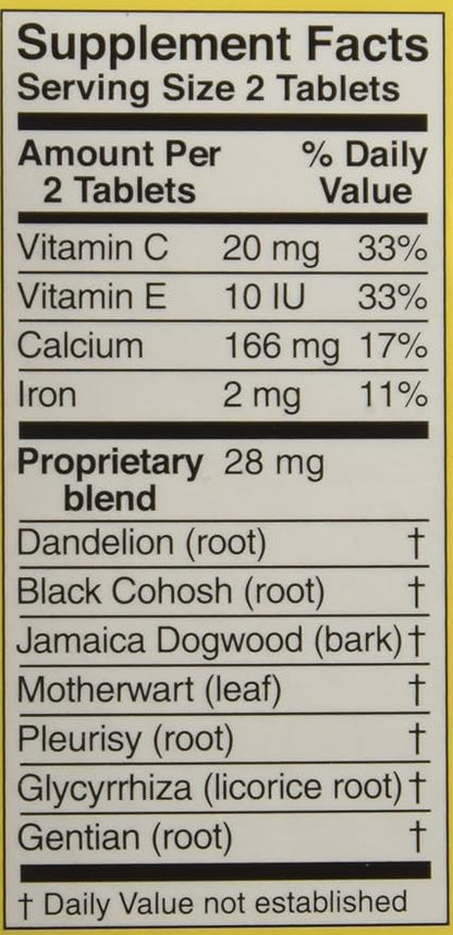 Lydia Pinkham Herbal Supplement Tablets for Menstruation and Menopause Support, 72 Count