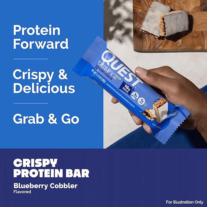 Quest Nutrition Crispy Blueberry Cobbler Hero Protein Bar, 16g Protein, 1g Sugar, 3g Net Carb, Gluten Free Protein Snack, Keto Friendly, 4 Count