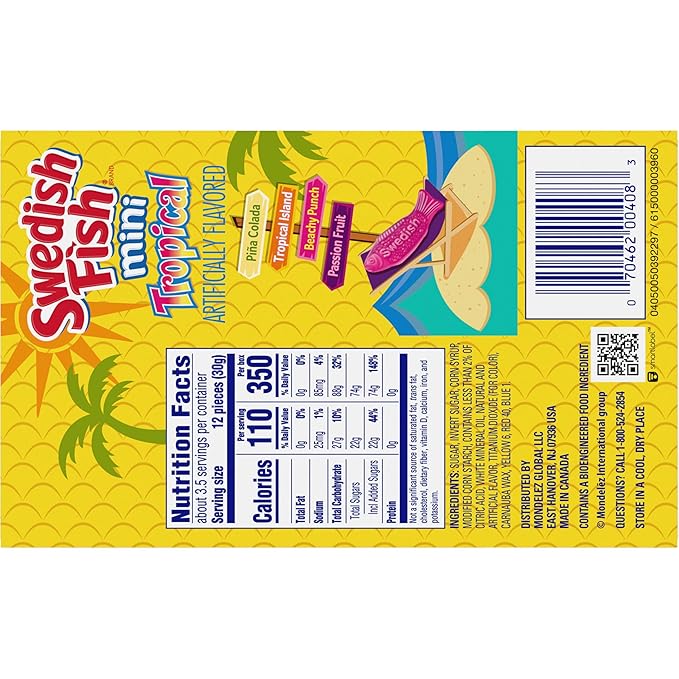 SWEDISH FISH Mini Tropical Soft & Chewy Gummy Candy, Bulk Candy, 12 - 3.5 oz Boxes