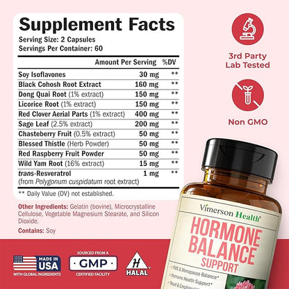 Hormone Harmony for Women with Black Cohosh, Dong Quai & Red Clover – Natural Hormone Balance For Women of All Ages – Supports PMS, Menopause & Mood – Women’s Hormone Balance Supplement – 120 Capsules