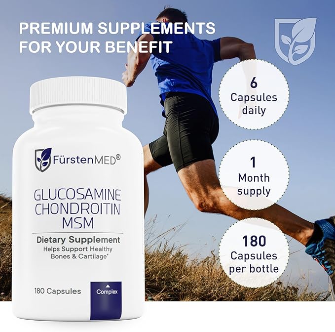 FürstenMED Glucosamine Chondroitin MSM Supplement - Chondroitin & Glucosamine Nutritional Supplements for Bones & Normal Cartilage Health - Support Normal Joint Health with Vitamin C - 180 Capsules