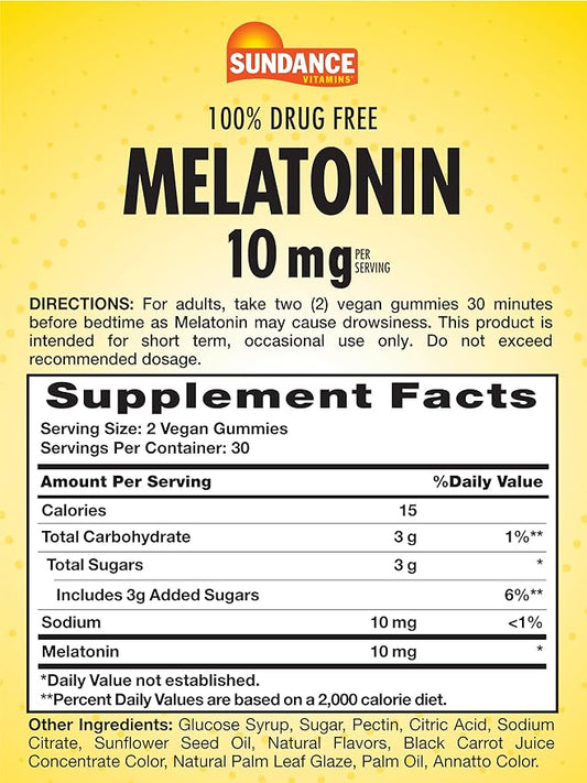 Sundance Melatonin 10mg Gummies for Adults | 60 Count | Mixed Berry Flavor | Vegan, Non-GMO, and Gluten Free Supplement