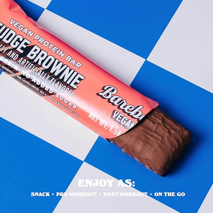 Barebells Vegan Protein Bars Fudge Brownie, Plant Based with High Protein - Chocolate Protein Bars - Perfect on The Go Protein Snack & Breakfast Bars 12 Count (Pack of 1)