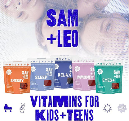 SAM+LEO Vitamin B Complex Gummies with Biotin for Kids & Teens - Caffeine-Free Focus & Energy Support Supplement Gummies | Vegan & Gluten Free Supplement - Strawberry Flavor (60 Count)
