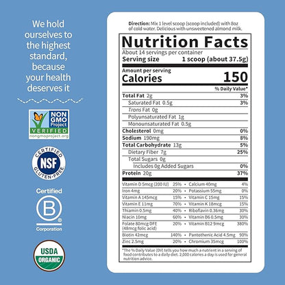 Garden of Life Meal Replacement Shakes, Raw Organic, Vanilla Protein Powder with Plant Based Pea Protein, Sprouts, Greens, Probiotics, Dairy Free 14 Servings