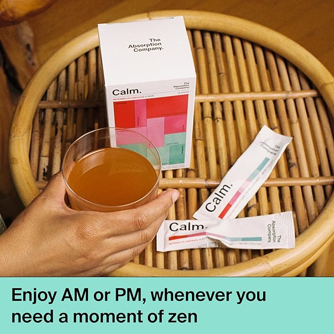 Calm Drink Mix - Relaxation Aid with Magnesium, Ashwagandha, L-Theanine, & Vitamin D - Supports Cortisol Regulation and Mood for Men & Women - Watermelon Lemonade Flavor 14 Sticks