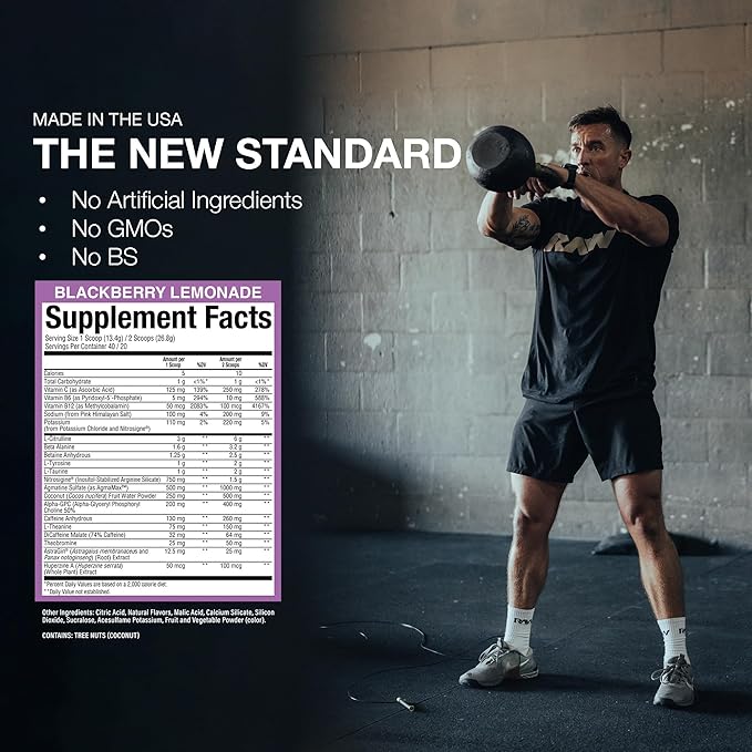 RAW Preworkout Powder, Thavage - Chris Bumstead Sports Nutrition Supplement for Men & Women - Cbum Pre Workout for Working Out, Hydration, Mental Focus & Energy - 40 Servings