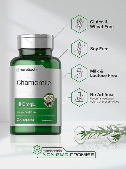Horbäach Chamomile Flower Extract | 200 Pills | Non-GMO, Gluten Free Supplement