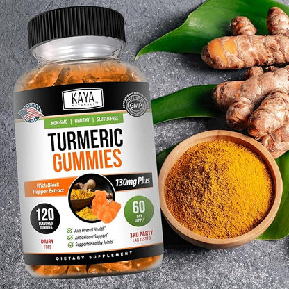 Kaya Naturals Turmeric Supplements Gummies - Pure Nature Turmeric Curcumin - Ginger Gummies - Black Pepper Extract - 120 Count
