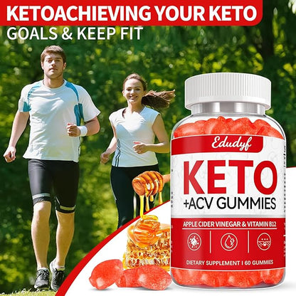 Keto ACV Gummies - 60 Count Gluten-Free, Gelatin-Free Apple Cider Vinegar Gummies with B12 for Keto Support, Vegetarian, Unique Flavor, Convenient Bottled Supplement for Men & Women