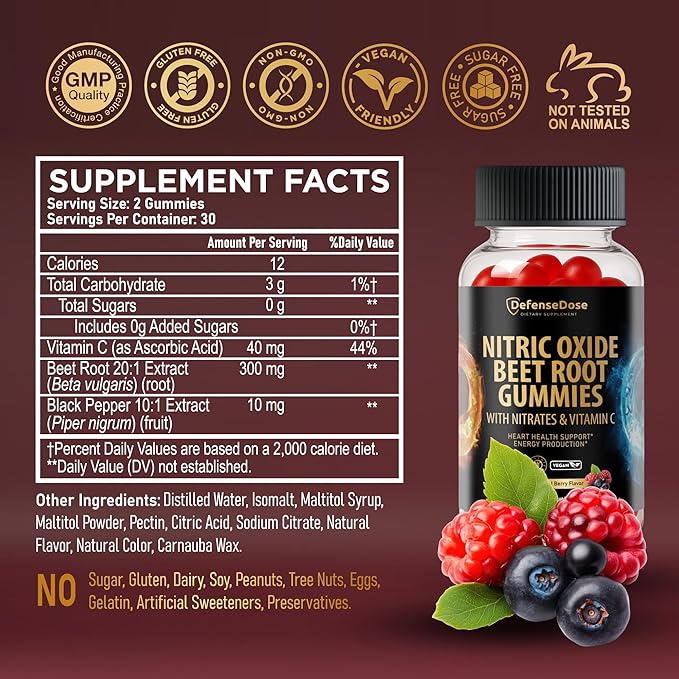 Beet Root Gummies - Advanced Nitric Oxide Blood Pressure & Heart Soft Chews Support Supplement - Men Women Natural Chewable Beets for Cardiovascular Health & Energy - Sugar-Free Vegan