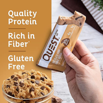 Quest Nutrition Chocolate Chip Cookie Dough Protein Bars,21g Protein,4,Net Carbs,1g Sugar,High Fiber,Gluten Free,Keto Friendly,4 Count (Pack of 2)