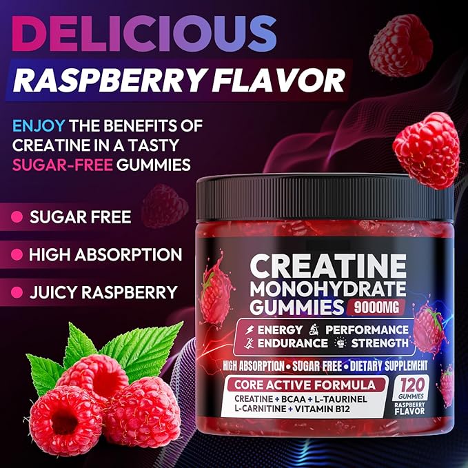 Cytona Creatine Gummies Monohydrate Complex 9000MG, Pre-Workout for Men & Women, Creatine Gummy with L-Taurine, BCAA 2:1, B12/6 for Muscle Support, Enhance Strength, Energy Boost-120 Count