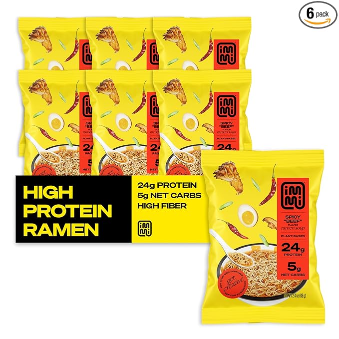 immi Spicy "Beef" Ramen, 100% Plant Based, Keto Friendly, Low Carb, High Protein, Packaged Noodle Meal Kit, Ready to Eat, 6 Pack