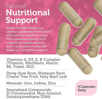 Zahler Female Totality, Fertility Supplements for Women, Fertility Prenatal Vitamins, Certified Kosher, 120 Capsules