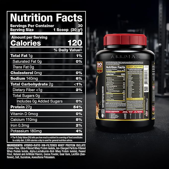 ALLMAX ISOFLEX Pure Whey Isolate Protein Powder - Gluten Free, Low Lactose, Sugar-Free - High-Protein, Clean, Keto-Friendly, Pre Post Workout Supplement, Women and Men | Chocolate Peanut Butter, 2lb