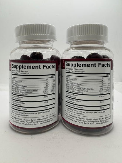 Vitamatic Beet Root Gummies 400mg with B6 (2mg), B12, Grape Seed, Pomegranate & Nicotinamide – Plant-Based Extract – Vegan, Non-GMO – Botanical Supplement Gummies – 60 Count - 2 Pack (120 Count)