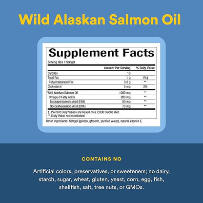 Natural Factors Wild Alaskan Salmon Oil Provides Omega-3, EPA, DHA & Vitamin D, Supports Brain & Heart Health, 180 Softgels