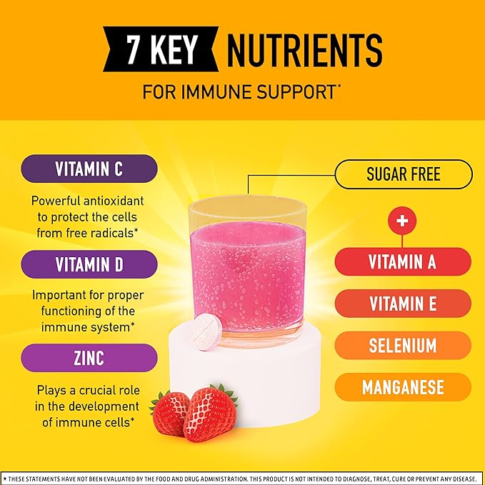 Airborne 1000mg Vitamin C with Vitamin D & Zinc, Sugar Free Multivitamin Immune Support Supplement, Antioxidants Vitamins A C & E, Very Berry Flavor, 30 Tablets (Pack of 2)