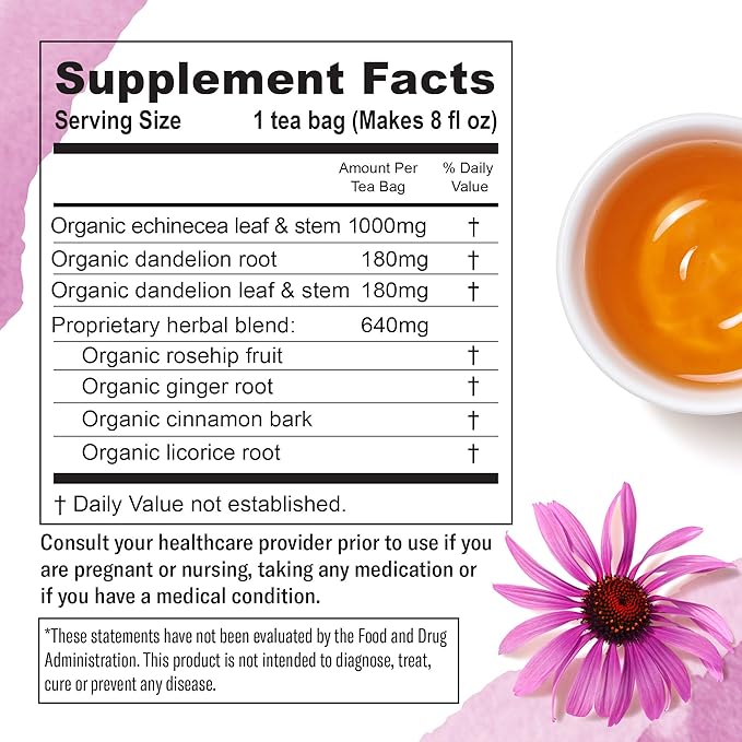 Numi Organic Immune Boost Herbal Tea – 48 Herbal Tea Bags – Caffeine Free Wellness Blend with Elderberry Elderflower Ginger & Lemongrass for Immune Support & Soothing Flavor