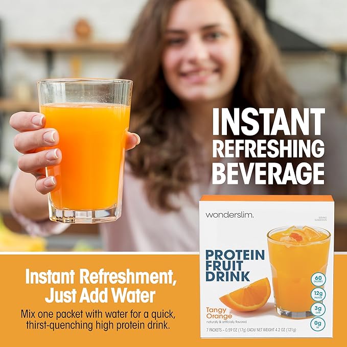WonderSlim Protein Fruit Drink, Tangy Orange, No Fat, Gluten Free, Keto Friendly & Low Carb (7ct)