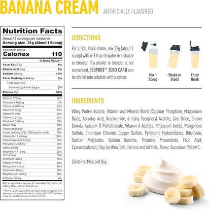 Isopure Zero Carb 100% Pure Whey Isolate Protein Powder, Gluten Free, With Vitamins, Banana Cream, 25g Protein Per Serving, 3 Lbs, 44 Servings (Packaging May Vary)