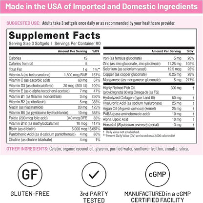 NatureWise Hair Skin and Nails Vitamin, Biotin 5000mcg w/Hyaluronic Acid, Collagen for Women with C, B Complex, D3, A, E, Iron - Non-GMO, Gluten Free - 270 Softgels[3-Month Supply]