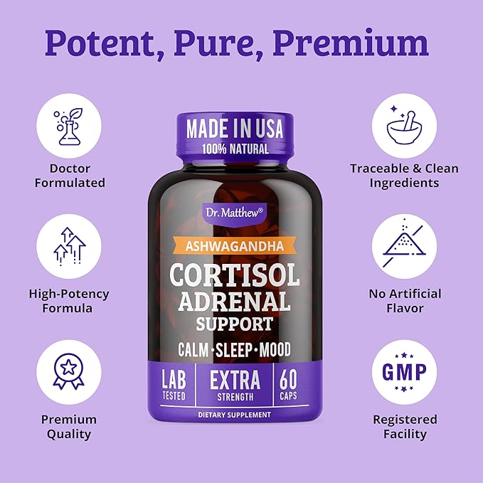 Dr. Matthew Cortisol Reducer for Weight Loss. Cortisol Cleanse & Blocker for Belly Fat. A Detox Cocktail to Lower Cortisol with Ashwagandha, Rhodiola & Ginseng for Adrenal Support & Stress Relief.