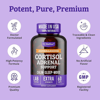 Dr. Matthew Cortisol Reducer for Weight Loss. Cortisol Cleanse & Blocker for Belly Fat. A Detox Cocktail to Lower Cortisol with Ashwagandha, Rhodiola & Ginseng for Adrenal Support & Stress Relief.