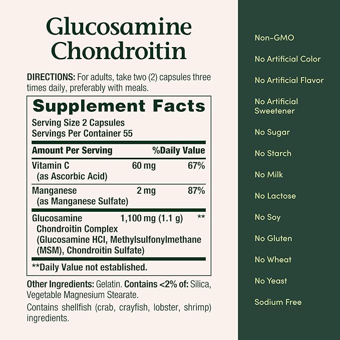 Nature's Bounty Glucosamine Chondroitin Pills and Dietary Supplement, Support Joint Health, 110 Capsules (Pack of 2)