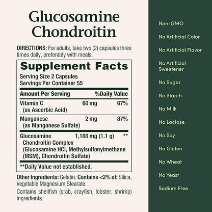Nature's Bounty Glucosamine Chondroitin Pills and Dietary Supplement, Support Joint Health, 110 Capsules (Pack of 2)