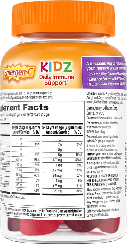 Emergen-C Kidz Daily Immune Support Dietary Supplements, Flavored Gummies with Vitamin C and B Vitamins for Immune Support, Berry Bash Flavored Gummies - 44 Count