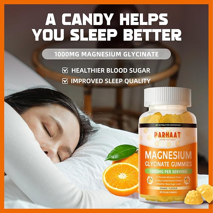 Magnesium Glycinate Gummies 1000mg - Sugar Free Magnesium Potassium Supplement with Vitamin D, B6, CoQ10 for Calm Mood & Sleep Support - 120 Orange Gummies 2 Pac