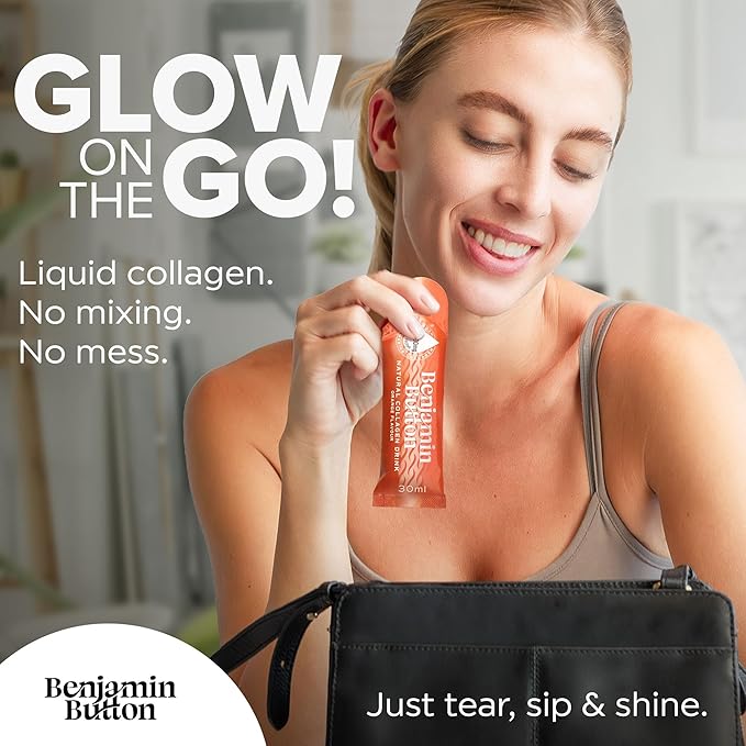 Marine Collagen Liquid Sachet w/Hyaluronic Acid & Vitamin C | for Hair, Skin, Nails & Joints | 12,000mg High Strength Hydrolysed Collagen (1.01 Fl Oz (Pack of 28), Orange)