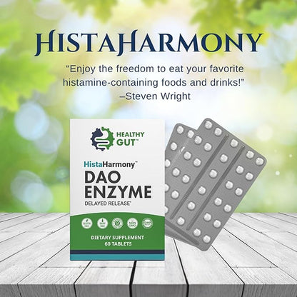 Healthy Gut HistaHarmony | Delayed Release DAO Enzyme Supplement | 30,000 HDU Diamine Oxidase Histamine Blocker | 60 Servings