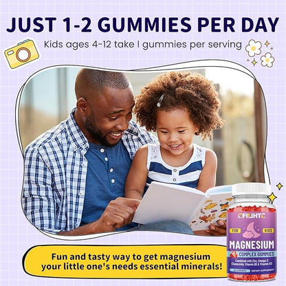Kids Magnesium Gummies-Magnesium Glycinate Gummies for Kids Supplement-w/Zinc, Chamomile, Omega-3, Vitamin B6, D3 - for Sleep, Relaxation, Brain, Bones, Children's Calm, Sugar Free Strawberry 60ct