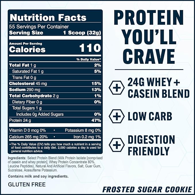 PEScience Select Protein Powder, Whey and Casein Blend, Lean Protein Powder for Women and Men, Low Calorie, Low Carb, Keto Friendly, Gluten Free, Frosted Sugar Cookie - 55 Servings