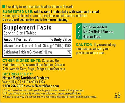 Nature Made Vitamin D3 1000 IU (25 mcg), Vitamin D Supplement for Bone, Teeth, Muscle and Immune Health Support, 300 Tablets, 300 Day Supply, (Pack of 2)