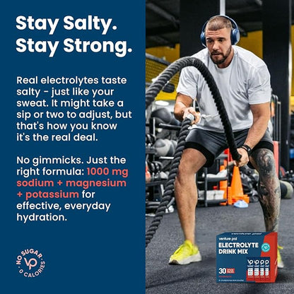 Venture Pal High Sodium Sugar-Free Electrolyte Powder Packets - Hydration Packets with Sodium, Potassium & Magnesium | Zero Calories | Vegan, Keto, and Paleo Friendly | 30 Sticks