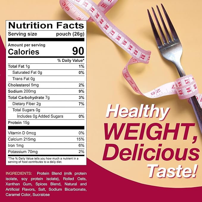 ProtiDiet High Protein Gingerbread Oatmeal - 15g Protein - Low Fat, Sugar Free Instant Oatmeal for a Satisfying and Nutritious Breakfast with Essential Nutrients - 7 Packets Per Box