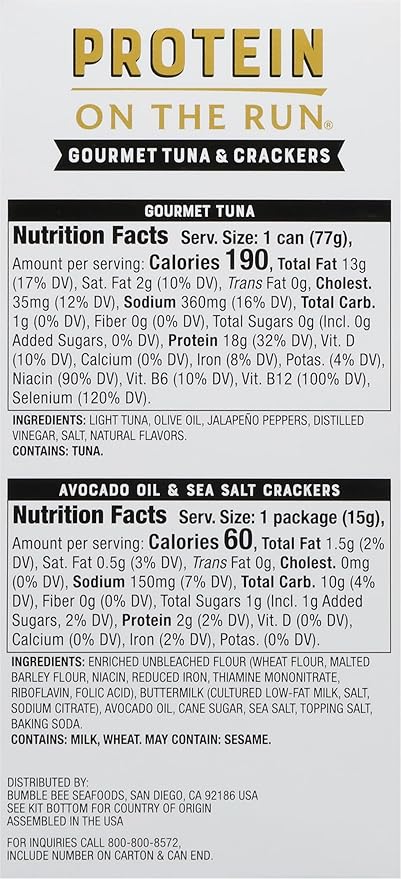 Bumble Bee Prime Protein on the Run Tuna Snack Kit, Pack of 12 - Gourmet Tuna Marinated in Olive Oil & Mild Jalapeno with Crackers and Serving Utensil - 20g of Protein Per Serving, Easy Open Can
