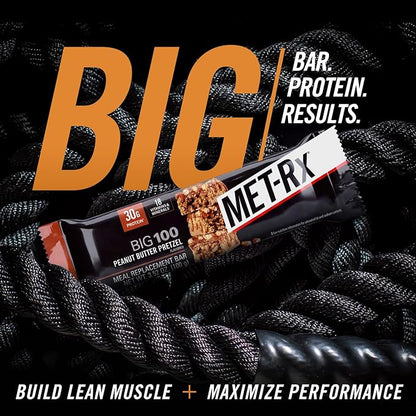MET-Rx Big 100 Colossal Protein Bars, Great as Healthy Meal Replacement, Snack, and Help Support Energy, Peanut Butter Pretzel, With Vitamin A, Vitamin C, and Zinc, 100 g, (Pack of 9)