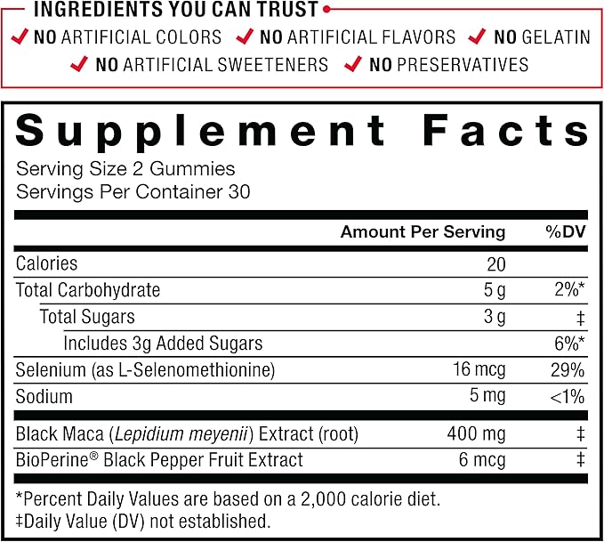 Force Factor Black Maca Gummies, 2-Pack, Black Maca Root to Enhance Male Vitality, Increase Energy & Strength, with BioPerine for Superior Absorption, Delicious Passion Berry Flavor, 120 Gummies