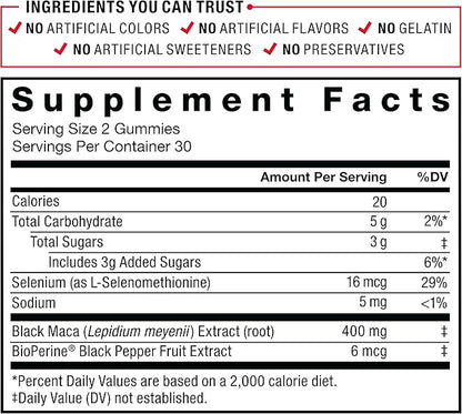 Force Factor Black Maca Gummies, 2-Pack, Black Maca Root to Enhance Male Vitality, Increase Energy & Strength, with BioPerine for Superior Absorption, Delicious Passion Berry Flavor, 120 Gummies