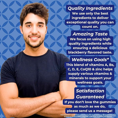 Men’s Multivitamin Gummies, Men’s Multivitamin Gummies with CoQ10, Vitamins A, C, Zinc & More, Natural BlackBerry Flavor with Other Natural Flavors (180ct)