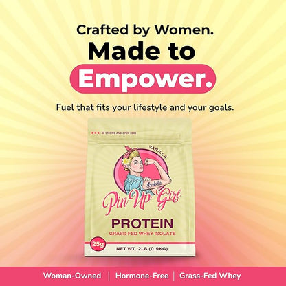 Pin Up Girl Whey Protein Isolate Powder | Vanilla | 25g of Protein Per Serving | Premium Muscle-Building Whey Protein for Women | Fat Free, Low Calorie, Low Carb, No Added Sugar (32 Ounces)
