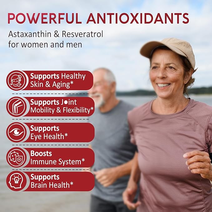Astaxanthin Supplements 24mg Gummies with Resveratrol, Vitamin B1, Coconut Oil - Algae Organic Antioxidants for Men & Women Healthy Aging, Skin, Eyes, Immune - Vegan, Sugar-Free, Non-GMO, 120 Servings